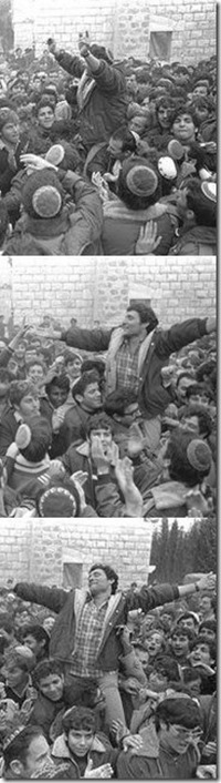 Hanan Porat celebrating establishing the camp at Sebastia, 1975